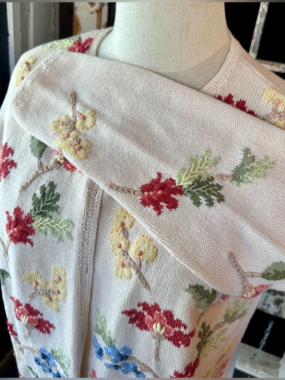 Talbots Petite Floral Embroidered Ramie Cotton Cardigan Cottagecore Boho Small - Picture 7 of 10